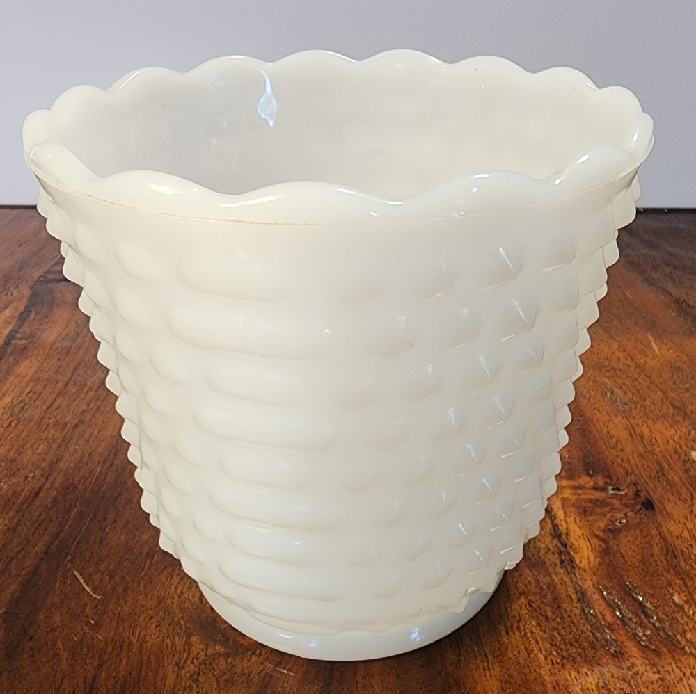Fire-King Hobnail milk glass planter